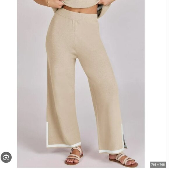 New Boutique Cream Wide Leg Knit Pants - Picture 1 of 4